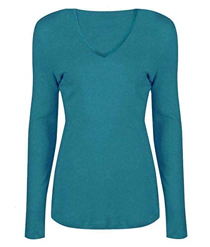 Damen Langarmshirts Tops V-Ausschnitt T-Shirt Damen Einfarbig Pullover Casual Tops Basic Workout Tees, blaugrün, 38-40 von StyleWear