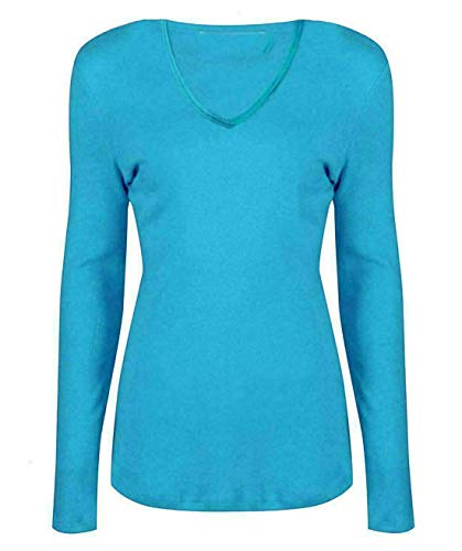 Damen Langarmshirts Tops V-Ausschnitt T-Shirt Damen Einfarbig Pullover Casual Tops Basic Workout Tees, türkis, 38-40 von StyleWear