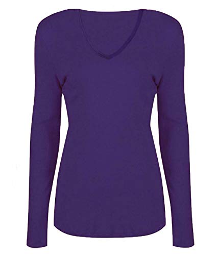 Damen Langarmshirts Tops V-Ausschnitt T-Shirt Damen Einfarbig Pullover Casual Tops Basic Workout Tees, violett, 42-44 von StyleWear