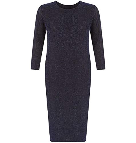 Damen-Midikleid mit Rundhalsausschnitt, Lurex-Futter, 3/4-Ärmel, figurbetont, Partykleid, Übergröße, königsblau, 46 von StyleWear