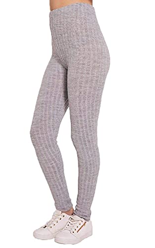 StyleWear Damen Strick-Leggings mit Zopfmuster, gestrickt, dick, warm, Winterhose, silbergrau, 42-44 von StyleWear