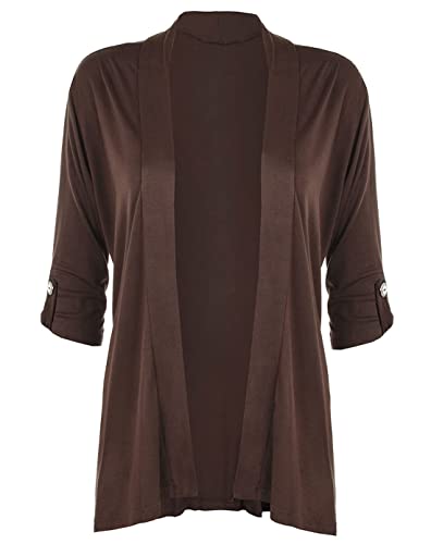 StyleWear Damen-Strickjacke, Übergröße, kurzärmelig, offen, Wasserfall, Stretch-Top, Größen 40-56, dunkelbraun, 44 von StyleWear