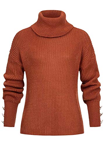 Styleboom Fashion® Damen Rollkragen Strickpullover Deko Knöpfe Copper rost braun von Styleboom Fashion