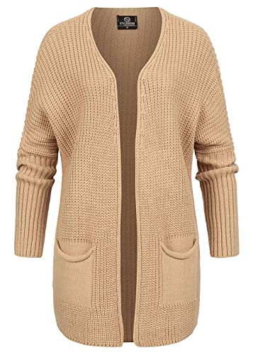 Styleboom Fashion® Damen offener Cardigan Strickjacke 2-Pockets Camel braun von Styleboom Fashion