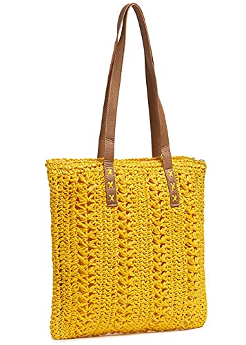 Styleboom Fashion Damen Basttasche Shopper ca. 38x34cm Zipper gelb von Styleboom Fashion