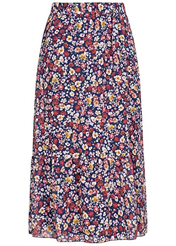 Styleboom Fashion Damen Longform Chiffon Rock Blumen Muster 2-lagig Navy blau von Styleboom Fashion