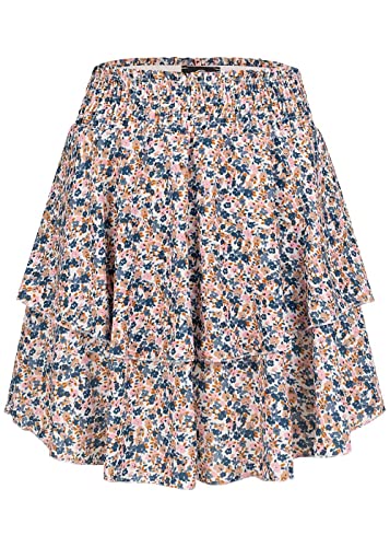 Styleboom Fashion Damen Mini Stufenrock mit Blumen Print 2-lagig Weiss Multicolor von Styleboom Fashion