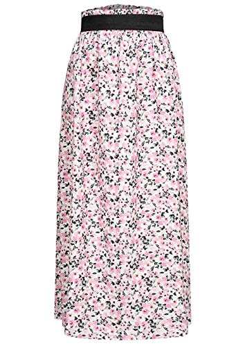 Styleboom Fashion Damen Paperbag Longform Rock Blumen Print Weiss rosa von Styleboom Fashion