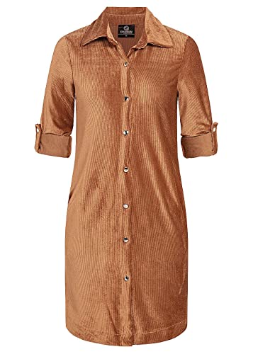 Styleboom Fashion Damen Turn-Up Hemdbluse in Cord- Optik Knopfleiste Camel braun von Styleboom Fashion