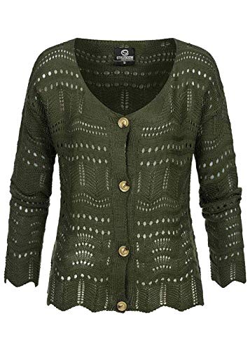 Styleboom Fashion Damen kurzer Grobstrick Cardigan Lochmuster khaki grün von Styleboom Fashion