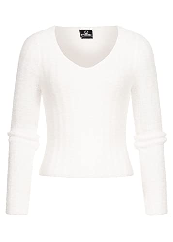 Styleboom Fashion Damen kurzer V-Neck Fluffy Pullover Kusntfell Off Weiss von Styleboom Fashion