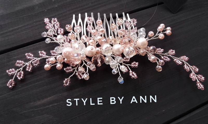 Rosa Hochzeit Kamm Perle Rosa Brautkamm Haarkamm Braut Haarspange Perlenkopfschmuck Pink Сomb von StylebyAnn