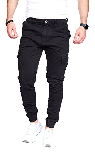 8007 Herren Cargohose aus Baumwolle männer Cargohose Chino Hose Freizeithose Slim fit Cargohose Slim fit Chino Hose stylisch Cargohose (C-Black, 32) von Styleko