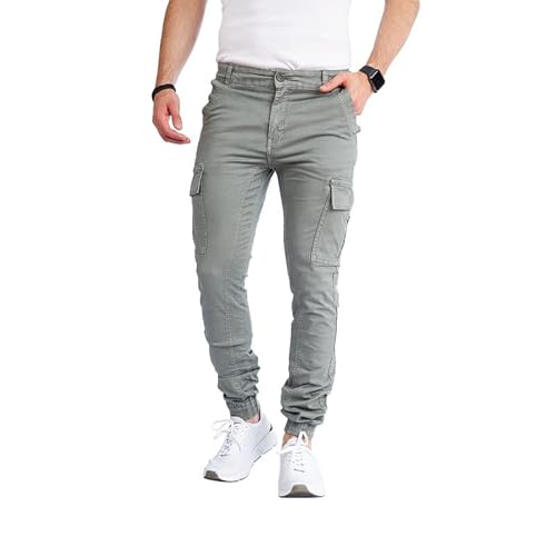 8007 Herren Cargohose aus Baumwolle männer Cargohose Chino Hose Freizeithose Slim fit Cargohose Slim fit Chino Hose stylisch Cargohose (C-Olive, 38) von Styleko
