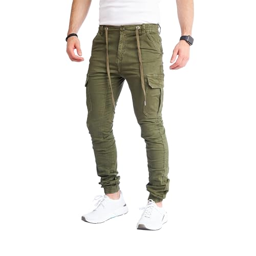 8008 Herren Cargohose aus Baumwolle männer Cargohose Chino Hose Freizeithose Slim fit Cargohose Slim fit Chino Hose stylisch Cargohose (as3, Numeric, Numeric_33, Regular, Regular, B-Dark Green, 32) von Styleko