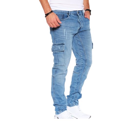 S8004 Herren Cargo Jeans Herren Jeans Hose für Männer Jungen Regular Slim fit Denim Destroyed Jogger Freizeithose Casual Stretch Jeans von Styleko