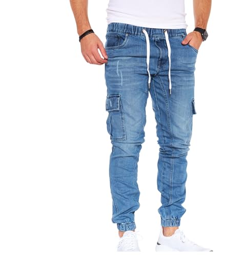 SS8003 Herren Cargo Jeans Herren Jeans Hose für Männer Jungen Regular Slim fit Denim Destroyed Jogger Freizeithose Casual Stretch Jeans von Styleko