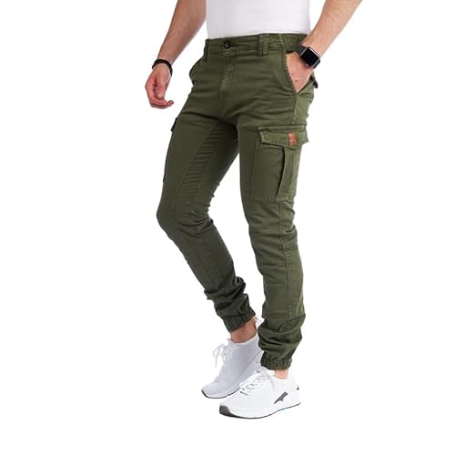 Styleko Cargohose Herren Cargohose aus Baumwolle Outdoorhose männer verwaschen Cargohose Chino Hose Sporthose Freizeithose Jogging treckking Casual Hose |6 Taschen 8001 (Dark Green- Guertel, 29) von Styleko