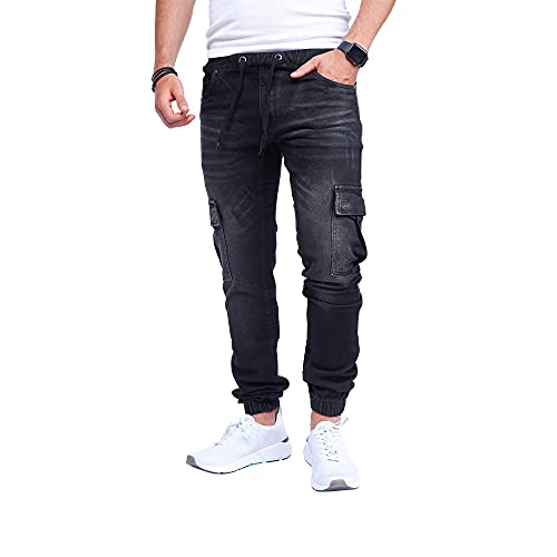 Styleko Herren Cargo Jeans Hose Herren Jeans Hose für Männer Jungen Regular Slim fit Denim Destroyed Jogger Freizeithose Casual Jeans Pants Jeans Herren Stretch| 7 Tasc 8004 (Black, 30) von Styleko