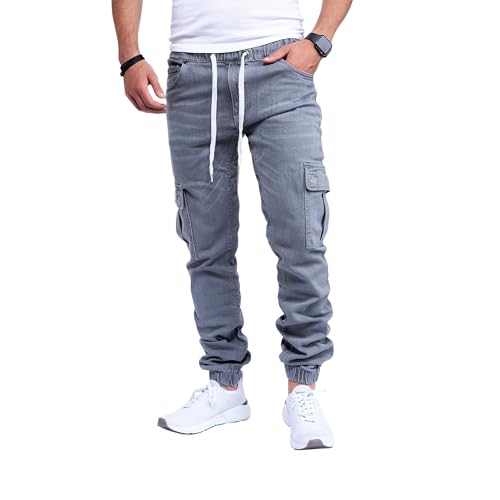 Styleko Herren Cargo Jeans Hose für Männer Jungen Regular Slim Fit Denim Destroyed Jogger Freizeithose Casual Pants Stretch | 7 Taschen 8004 (Grey, 33) von Styleko