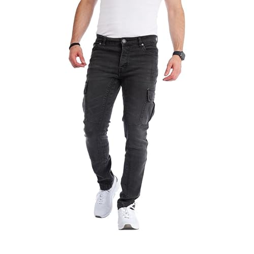 Styleko Herren Cargo Jeans Hose Herren Jeans Hose für Männer Jungen Regular Slim fit Denim Destroyed Jogger Freizeithose Casual Jeans Pants Jeans Herren Stretch| 7 Tasc 8004 (Grey- Guertel, 38) von Styleko