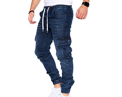Styleko Herren Cargo Jeans Hose für Männer Jungen Regular Slim Fit Denim Destroyed Jogger Freizeithose Casual Pants Stretch | 7 Taschen 8004 (Dark Blue, 34) von Styleko