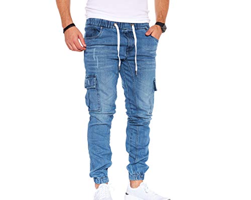 Styleko Herren Cargo Jeans Hose für Männer Jungen Regular Slim Fit Denim Destroyed Jogger Freizeithose Casual Pants Stretch | 7 Taschen 8004 (Light Blue, 30) von Styleko