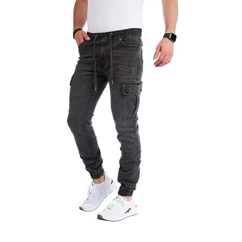 Styleko Herren Cargo Jeans Hose für Männer Jungen Regular Slim Fit Denim Destroyed Jogger Freizeithose Casual Stretch Pants 8003 (Grey-Elasten, 30W/32L) von Styleko
