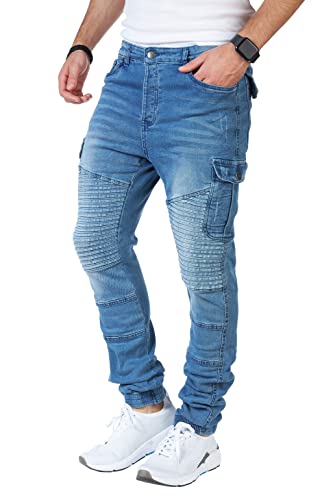 Styleko Herren Cargo Jeans Hose für Männer Jungen Regular Slim Fit Denim Destroyed Jogger Freizeithose Casual Pants Stretch | 7 Taschen 8004 (Light Blue-Amazonit, 34) von Styleko