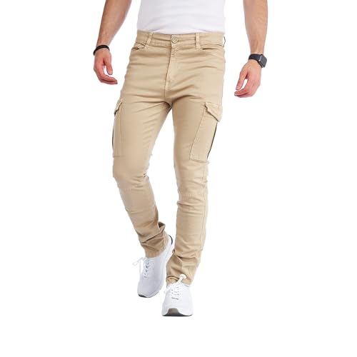 Styleko Herren Hosen Cargohose Herren Casual Slim Fit Cargohose aus Baumwolle Outdoorhose männer Chino Hose Freizeithose Jogging treckking Hose Sporthose|6 Taschen 8002 (Beige, 30) von Styleko