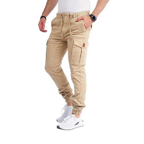 Styleko Herren Hosen Cargohose Herren Casual Slim Fit Cargohose aus Baumwolle Outdoorhose männer Chino Hose Freizeithose Jogging treckking Hose Sporthose|6 Taschen 8002 (Beige- Elasten, 30) von Styleko