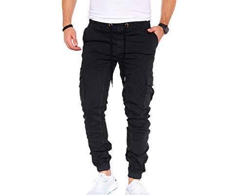 Styleko Herren Hosen Cargohose Herren Casual Slim Fit Cargohose aus Baumwolle Outdoorhose männer Chino Hose Freizeithose Jogging treckking Hose Sporthose|6 Taschen 8002 (Black- Elasten, 34) von Styleko