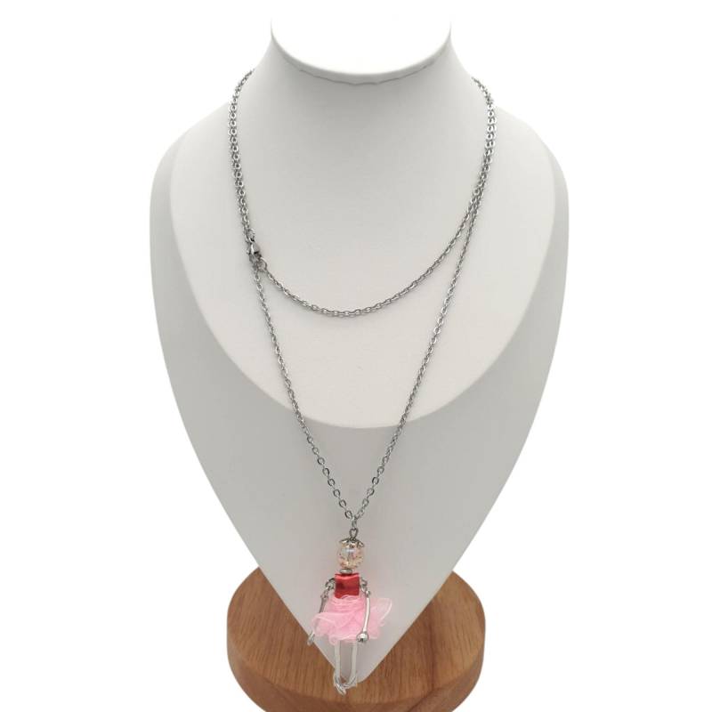 90 cm Lange Stahlkette Mit Einem Anhänger in Form Einer Rosa Gekleideten Puppe. Handgefertigt. Geschenkidee von Stylenhandmade