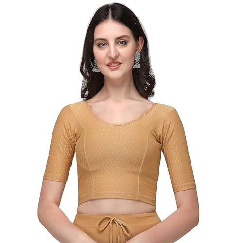 Stylesindia Baumwoll-Lycra, dehnbar, Sari-Bluse, Rundhalsausschnitt, halbe Ärmel, trockene Passform, Workout, bauchfreies Top, Fitnessstudio, Sport-Top für Damen, Beige, X-Large Stylesindia Baumwoll-Lycra, dehnbar, Sari-Bluse, Rundhalsausschnitt, halbe Ärmel, trockene Passform, Workout, bauchfreies Top, Fitnessstudio, Sport-Top für Damen, Beige, X-Large von Stylesindia