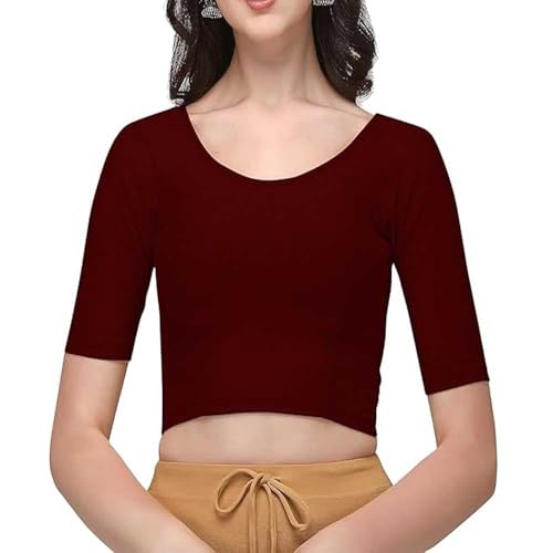 Stylesindia Baumwoll-Lycra, dehnbar, Sari-Bluse, Rundhalsausschnitt, halbe Ärmel, trockene Passform, Workout, bauchfreies Top, Fitnessstudio, Sport-Top für Damen, Kastanienbraun, XX-Large Stylesindia Baumwoll-Lycra, dehnbar, Sari-Bluse, Rundhalsausschnitt, halbe Ärmel, trockene Passform, Workout, bauchfreies Top, Fitnessstudio, Sport-Top für Damen, Kastanienbraun, XX-Large von Stylesindia