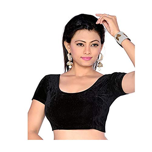 Stylesindia Damen Samt Stretchable Sari Bluse XL (für Oberweite 32-36 Zoll) Bollywood Trends, Schwarz , XL Kurz von Stylesindia