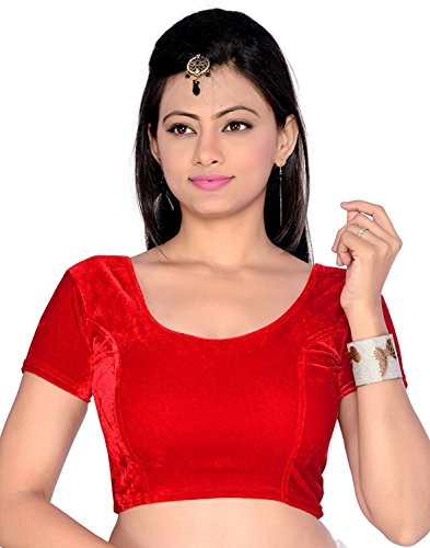 Stylesindia Damen Samt Stretchable Sari Bluse XL (für Oberweite 32-36 Zoll) Bollywood Trends, rot, XL Kurz von Stylesindia