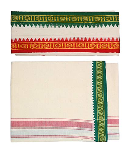 Stylesindia Vesti Mundu India Ethno-Kleid, 1,8 m, mit Angavastram-Handtuch, 1,2 m, cremefarben, cremefarben, Einheitsgröße von Stylesindia