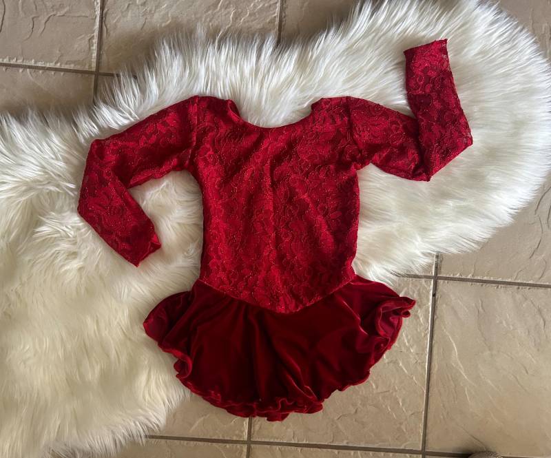 Handgemachte Rote Blumen Spitze Samt Mädchen Wettbewerbe Eiskunstlauf Kleid 4 | Cxs 4/6 | Cs, 6/7 | cm, 8/10 | Cl, 12/14 | Cxl, 14/16 | xxl von Styleskating