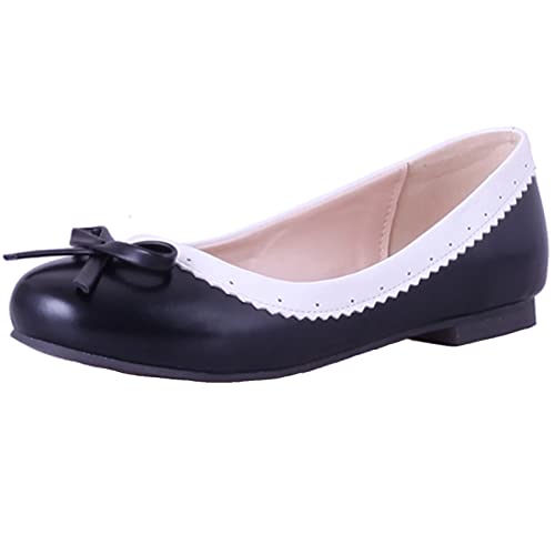 StyliShoes Damen Boedered Court Schuhe mit Fliege Verziert und Flachen Absatz(Schwarz,47 EU) von StyliShoes