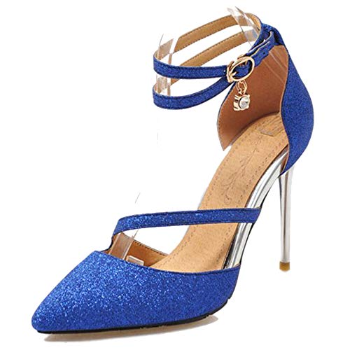 StyliShoes Damen Closed Toe Sandalen Absatz Hochzeit Schuhe Abend Sandalen (Blau, 39 EU) von StyliShoes