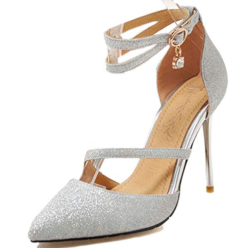 StyliShoes Damen Closed Toe Sandalen Absatz Hochzeit Schuhe Abend Sandalen (Silber, 35 EU) von StyliShoes