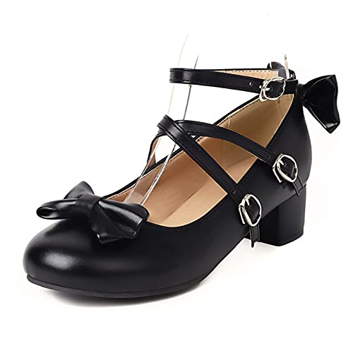 StyliShoes Damen Cross Strap Mary Jane Schuhe mit Verzierter Fliege und Mönchsriemen(Schwarz,47 EU) von StyliShoes