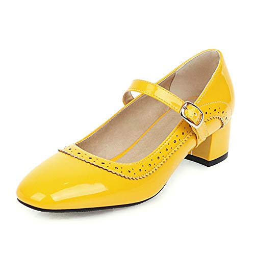 StyliShoes Damen Elegant Pumps mit Blockabsatz Schnalle Schuhe (Gelb, 44 EU) von StyliShoes
