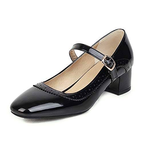 StyliShoes Damen Elegant Pumps mit Blockabsatz Schnalle Schuhe (Schwarz, 37 EU) von StyliShoes