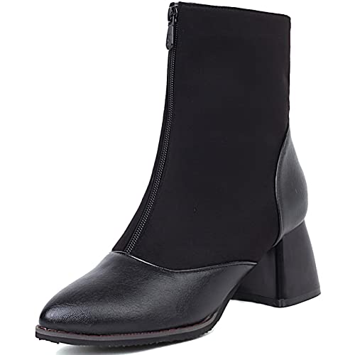 StyliShoes Damen Elegante Stiefeletten mit Frontreißverschluss und Mode Blockabsatz (SCHWARZ, 46) von StyliShoes