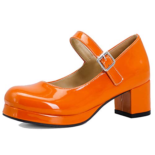 StyliShoes Damen Mary Jane Schuhe mit 5 Farben Erhältlich und Bukles(Orange,37 EU) von StyliShoes