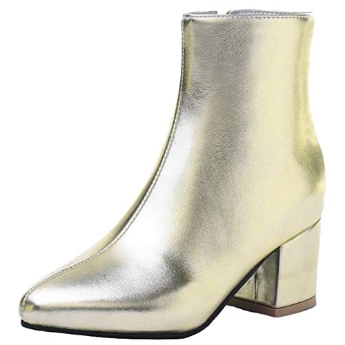 StyliShoes Damen Mode Kurzschaft Stiefel Blockabsatz (Gold, 37 EU) von StyliShoes