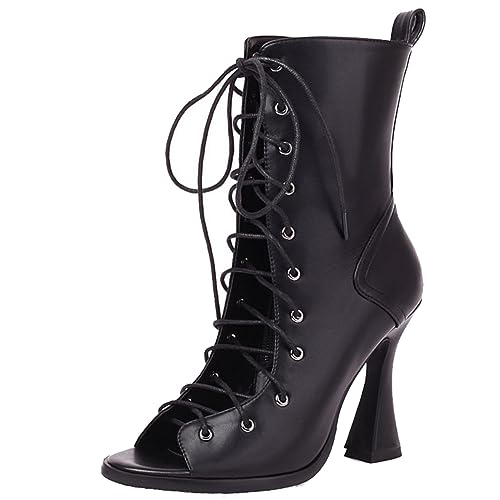 StyliShoes Damen Offene Schnürstiefeletten mit Reißverschluss (Schwarz,37) von StyliShoes