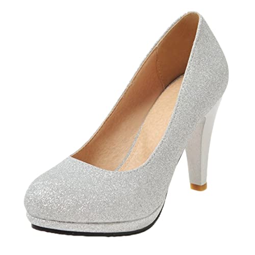 StyliShoes Damen Pumps Absatz Hochzeit Schuhe (Silber, 37 EU) von StyliShoes